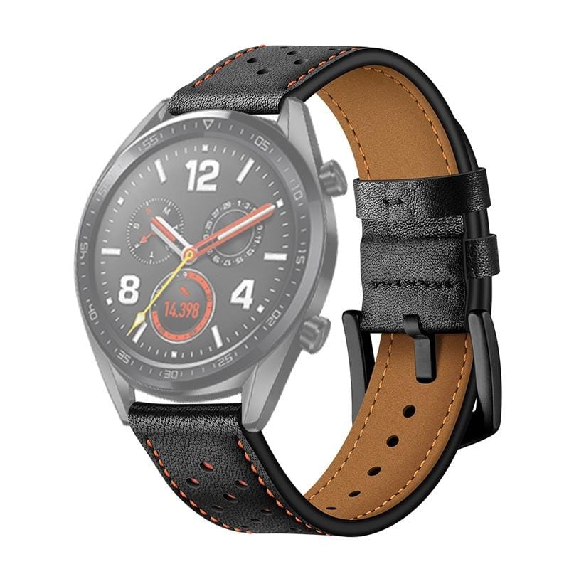 22mm For Huawei Watch GT2e / GT2 46mm Plum Blossom Hole Leather Strap (Black Orange)
