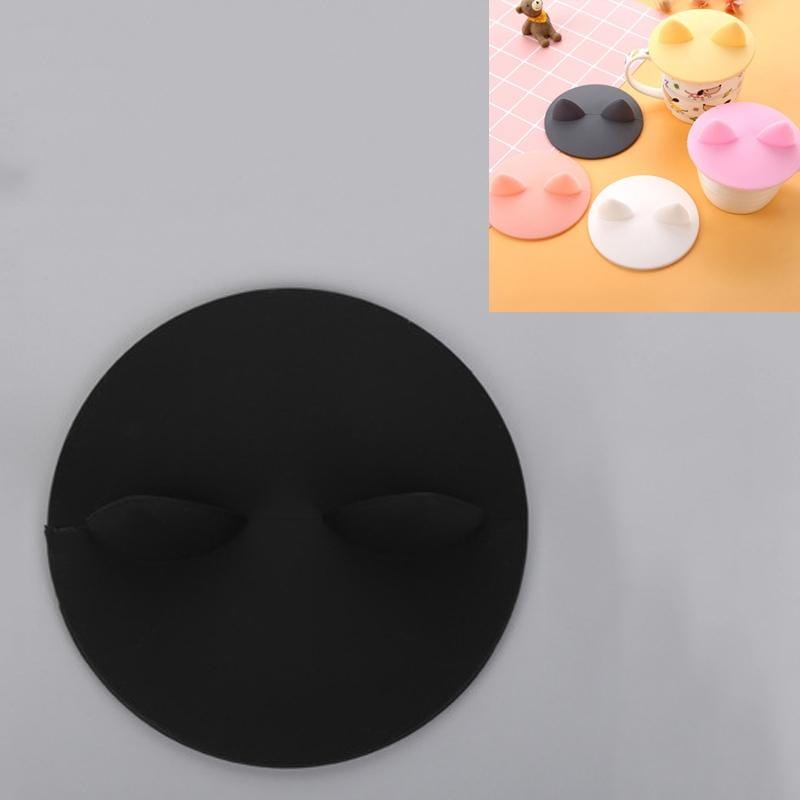 Silicone Cartoon Cat Ear Shape Universal Water Cup Lid Round Non-toxic Cup Lid (Gray)