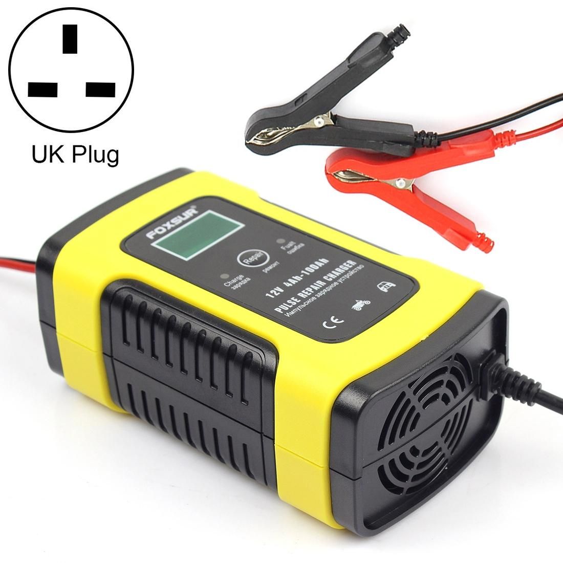 12V 6A Intelligent Universal Battery Charger for Car Motorcycle, Length: 55cm, UK Plug (Yellow)