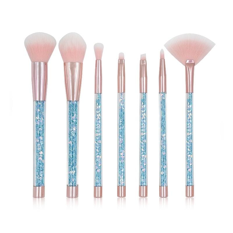 7 in 1 Clear Crystal Sequined Orange Diamond Handle and Yellow Brush Multi-functional Makeup Brush (Style4)