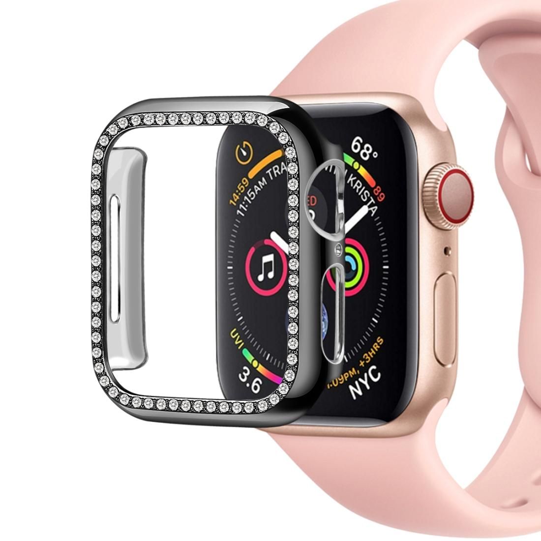 For Apple Watch Series 6 & SE & 5 & 4 40mm / 3 & 2 & 1 38mm PC Diamond Smart Watch Protective Case (Black)