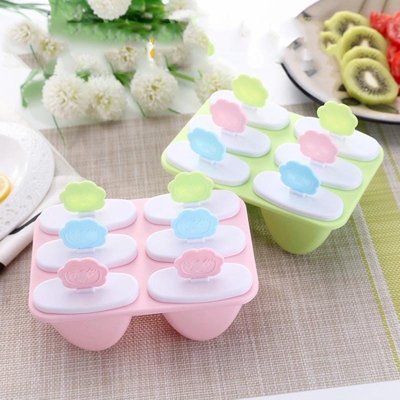 Cartoon Smiley DIY Popsicle Ice Cream Mold Home 6 Grid Homemade Ice Box (Green)