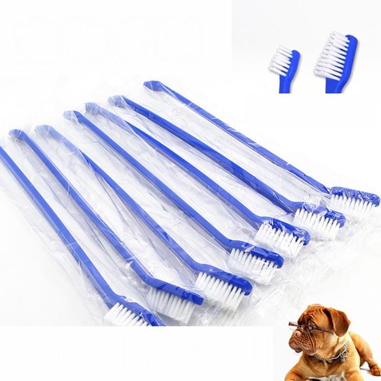 20 PCS Dog Cat Effective Pets Oral Care Pet Toothbrush, Specification:Blue Handle + Medium Hair (Blue)