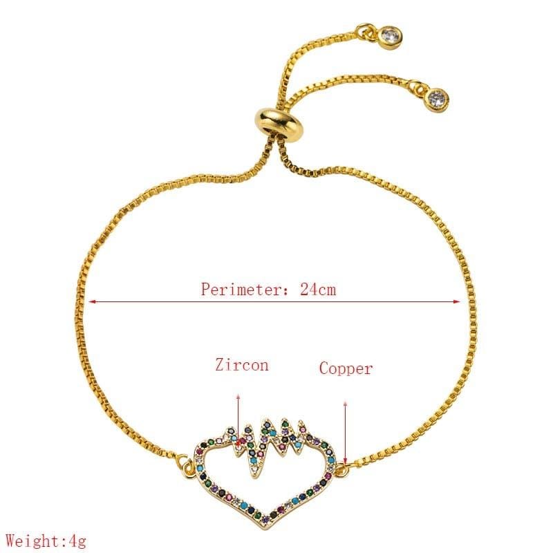 Hollow Heartbeat Heart-shaped Bracelet Female Micro-inlaid Colorful Zircon Pull-out Copper Bracelet