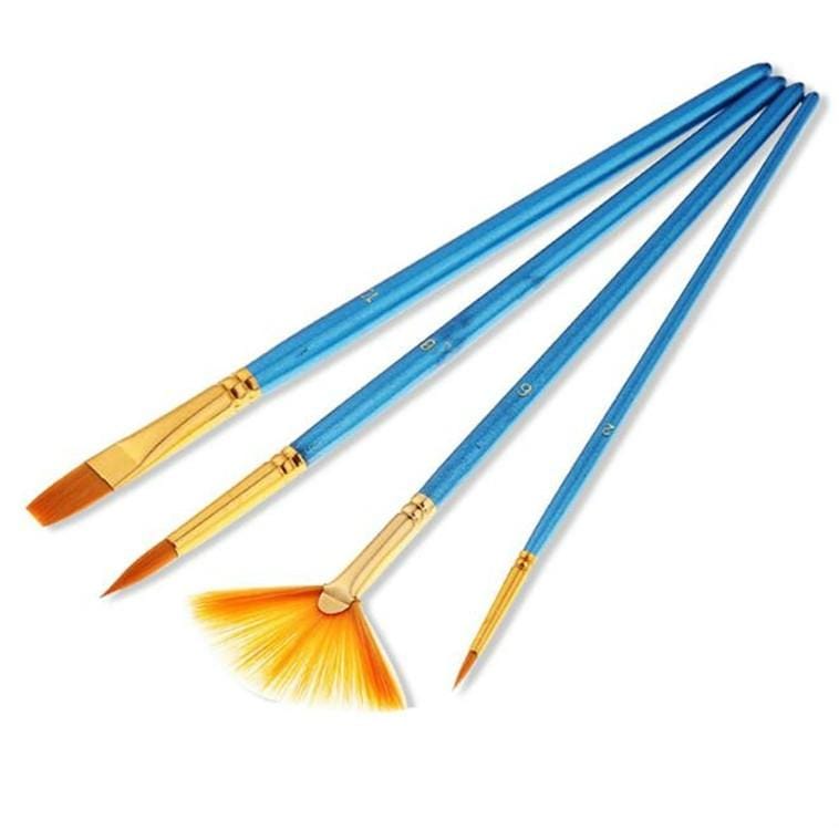 3 Sets 4 in 1 Nylon Wool Watercolor Paint Brush Fan Shaped Watercolor Pen Set Art Supplies (Blue)