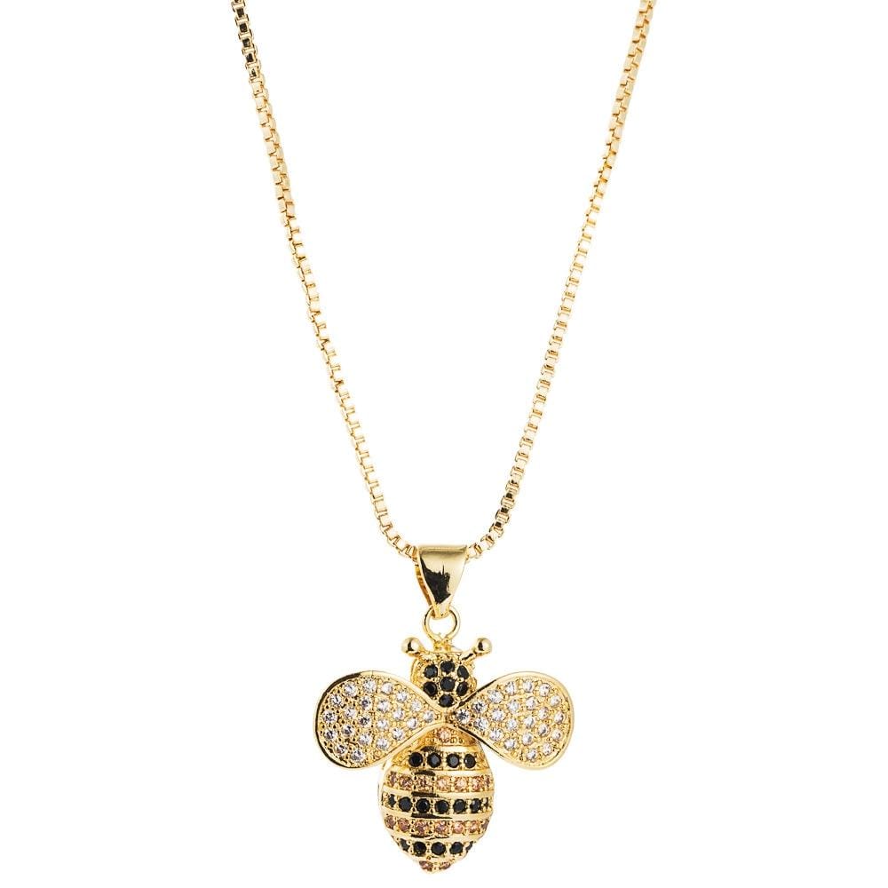 Simple Temperament Copper Micro-inlaid Colorful Zircon Pendant Bee Necklace (Black )