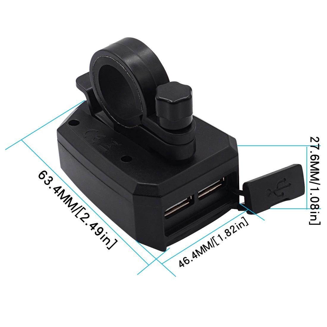 Motorcycle Waterproof 10-80V 2.4A Dual USB Fast Charger Adapter
