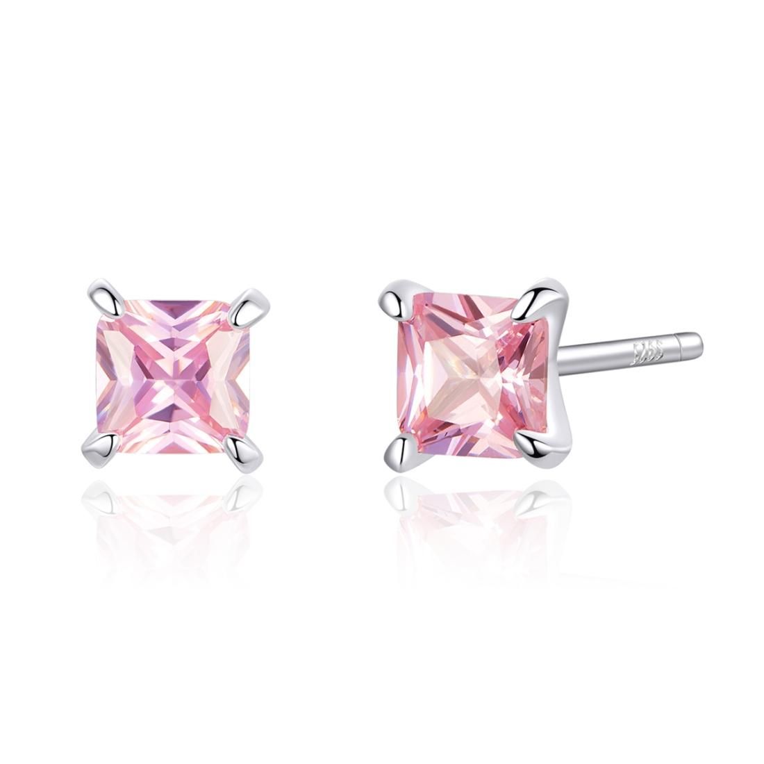 Sterling Silver Pink Diamond Earrings Simple Platinum Plated Earrings