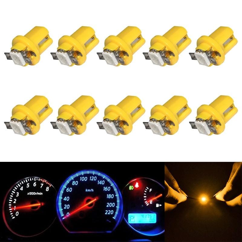 10 PCS T8.5 5050 Led 1 SMD Car Gauge Dash Bulb Dashboard Instrument Light Wedge Interior Lamp (Yellow)