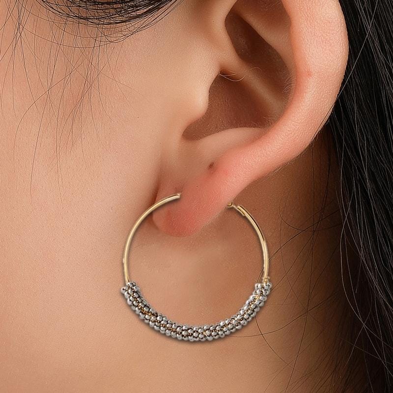 Women Hoop Earrings Ethnic Vintage Bead Boho Earrings Statement Jewelry (silver)