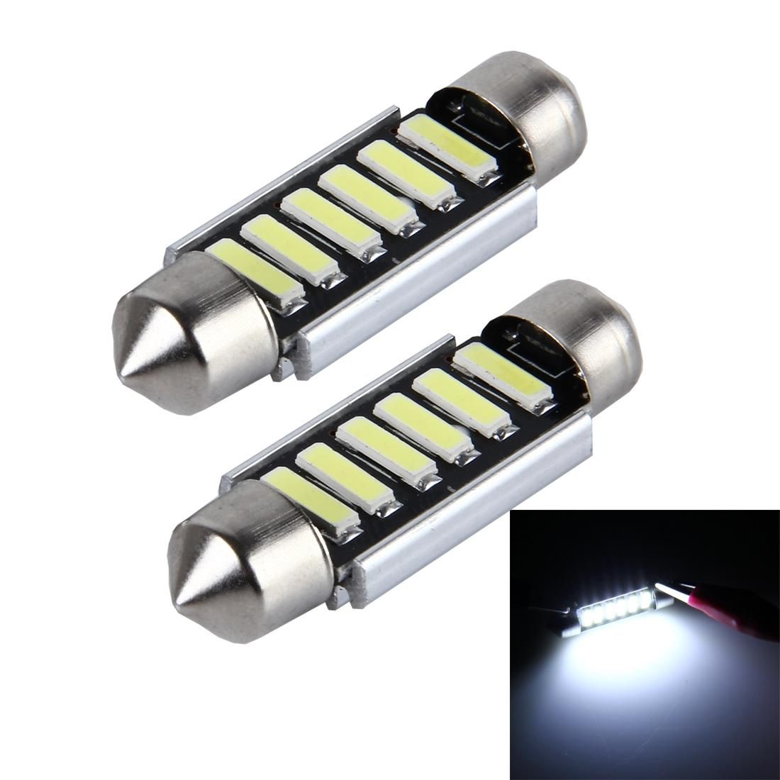 2 PCS 2W 100 LM 6000K 39MM 6 SMD-7020 LEDs Bicuspid Port Decoding Car Dome Lamp LED Reading Light, DC 12V, White Light (Black)