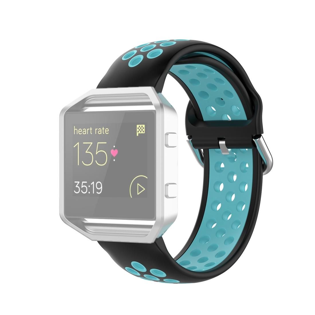 For Fitbit Versa 2 / Versa / Versa Lite / Blaze 23mm Sports Two Colors Silicone Replacement Strap Watchband (Black Teal)