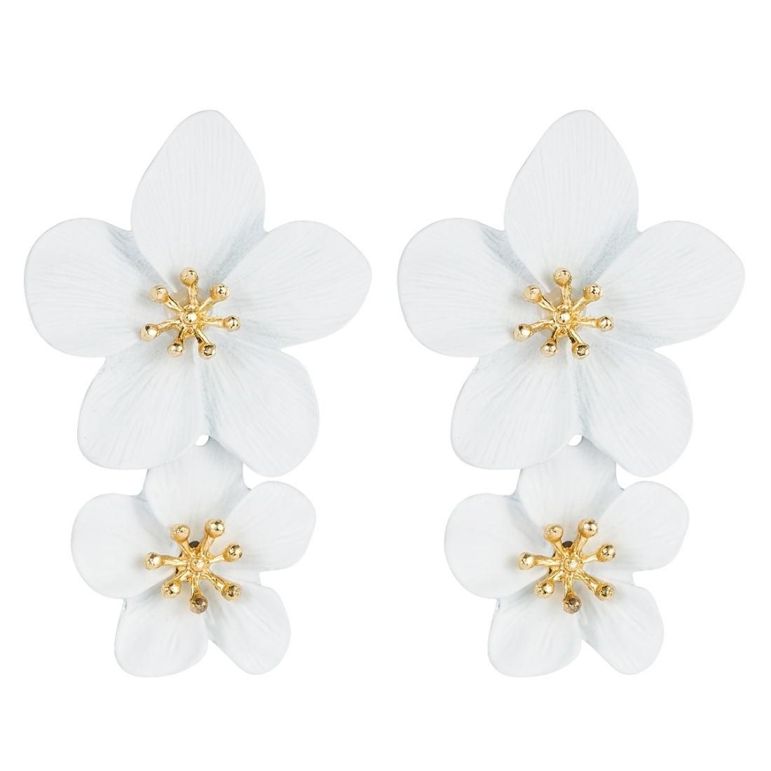 2 PCS Ladies Fashion Geometric Flower Earrings (White)