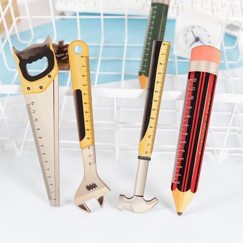 2 PCS Wooden Tool Cartoon Rule Creative Stationery School Supplies Children Gifts,Random Color Delivery Scale: 12 cm