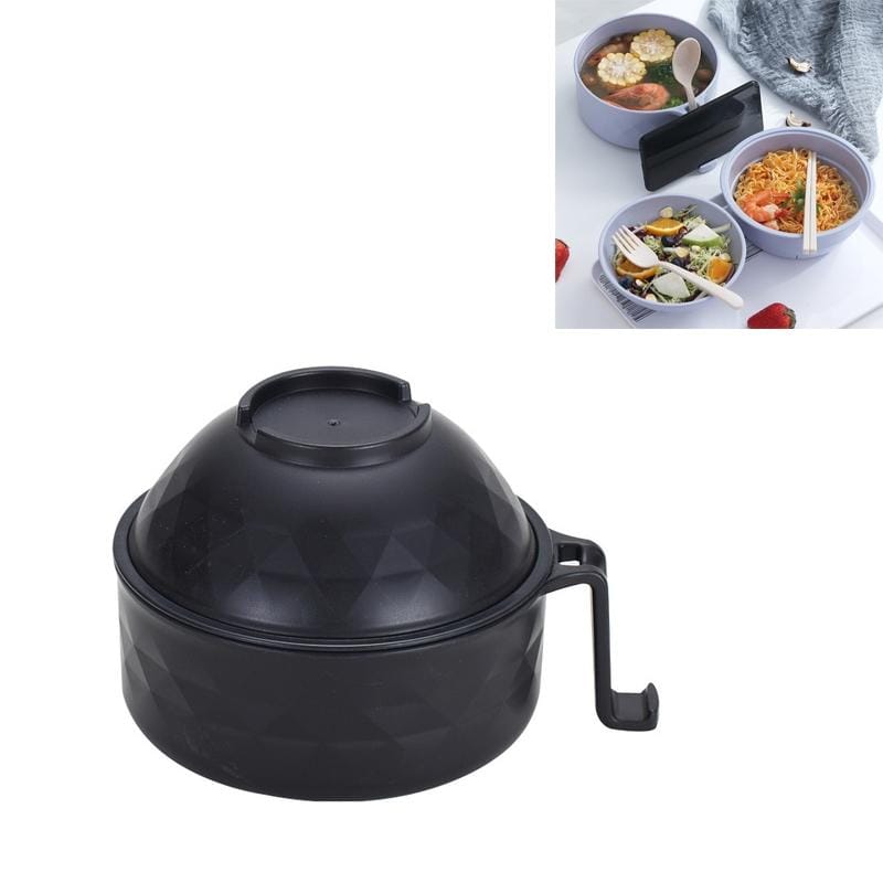 6 in 1 Student Instant Noodle Bowl Bamboo Fiber Canteen Cutlery Set (Black)