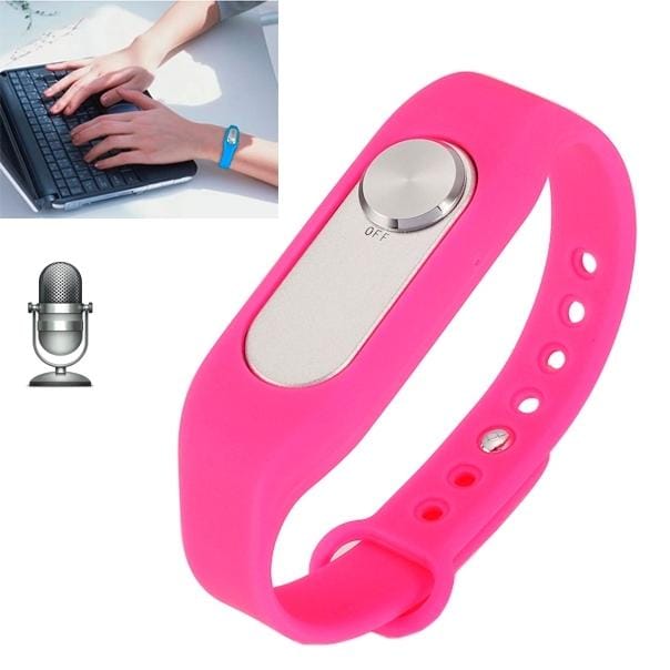 Wearable Wristband 4GB Digital Voice Recorder Wrist Watch, One Button Long Time Recording (Magenta)