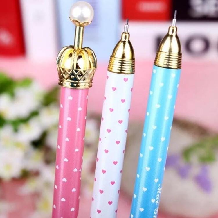 3 PCS Creative Student Stationery Crown Gel Pen Cute Fresh Mechanical Pencil Random Color Delivery, Written:0.7mm