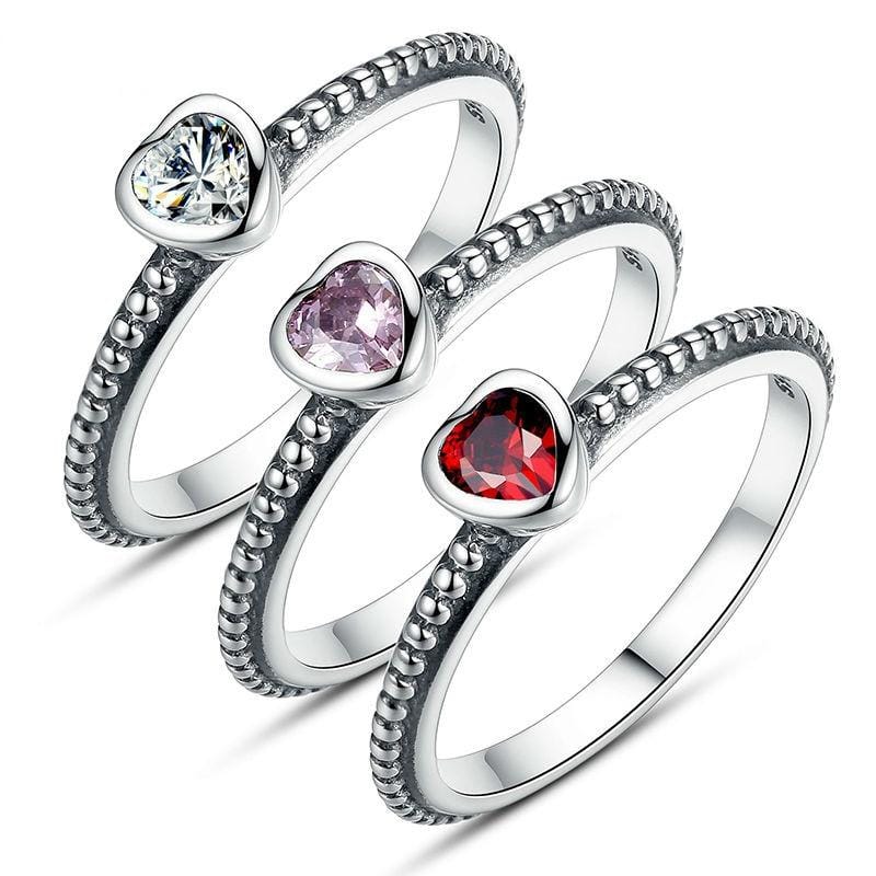 Fashion Color Love Heart Ring with Zircon for Women Wedding Jewelry, Ring Size:8 (Red)