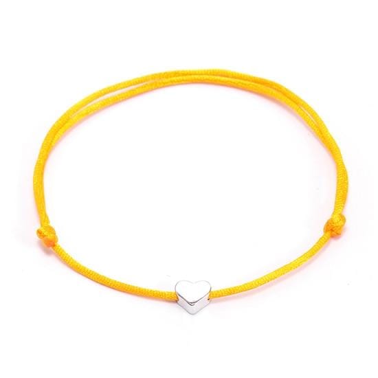 Handmade Rope Adjustable String Lucky Heart Bracelet (Yellow-Silver)