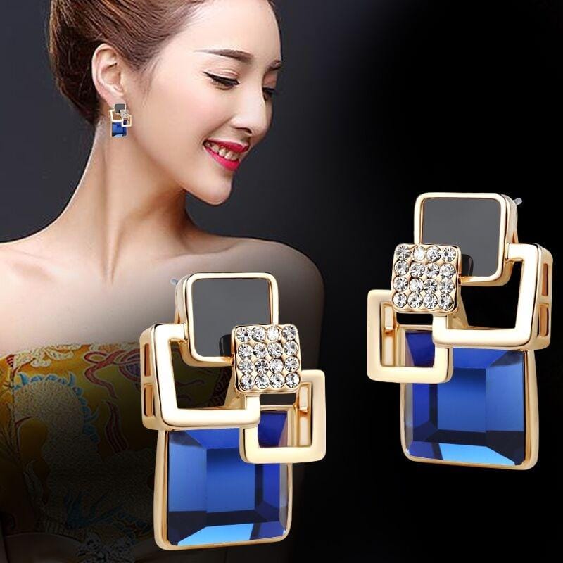 Stylish Square Crystal Earrings with Studded Earrings (E109Champagne)