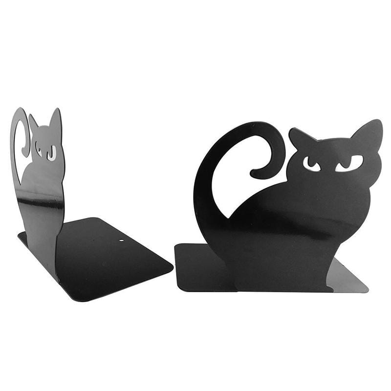 1 Pair Cute Cartoon Persian Cat Metal Bookends Bookend Art Book Holder Decoration (White)