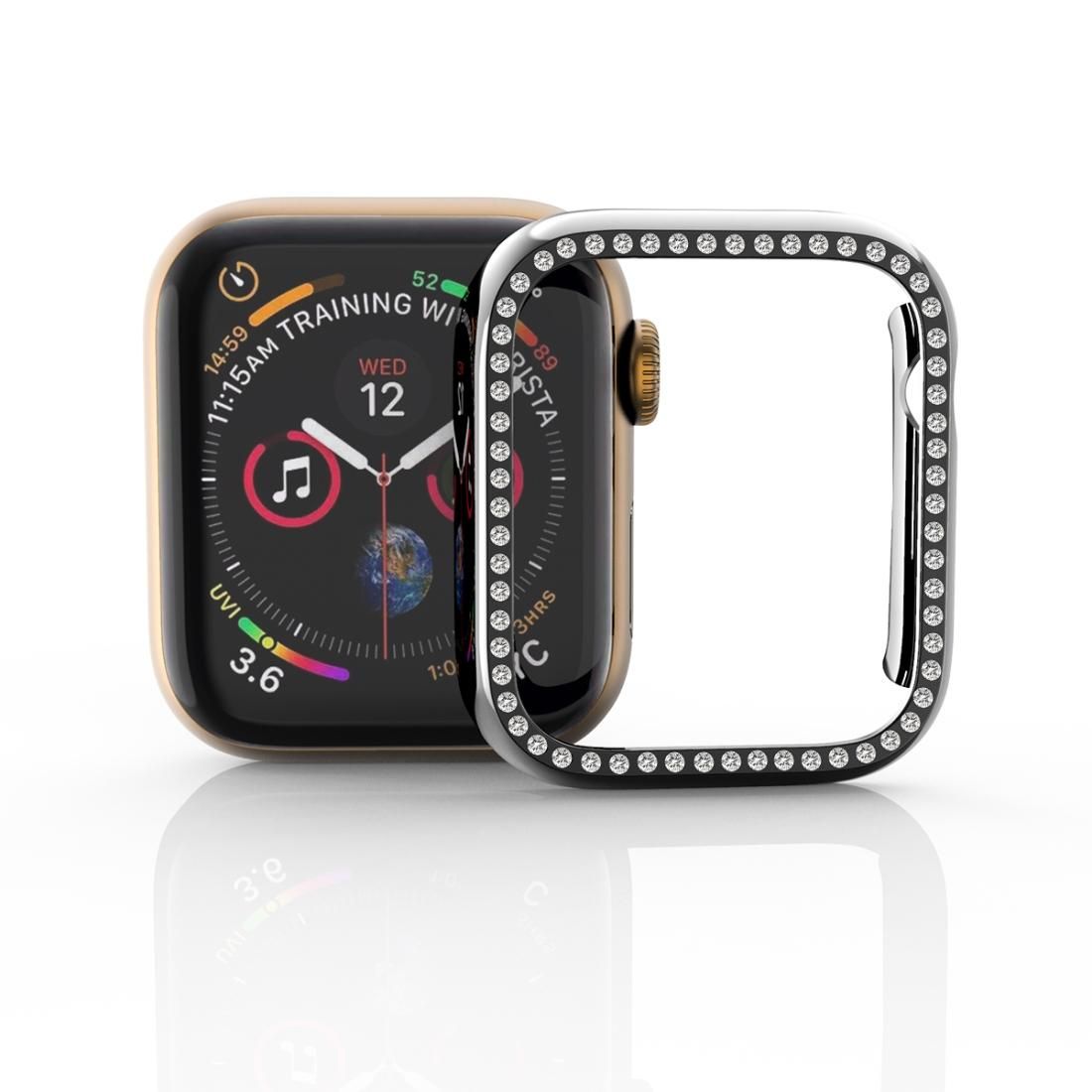 For Apple Watch Series 6 & SE & 5 & 4 40mm / 3 & 2 & 1 38mm PC Diamond Smart Watch Protective Case (Rose Powder)