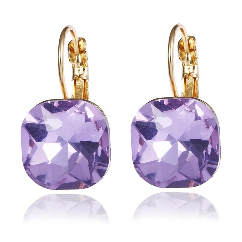Women Fashion Color Square Stud Earrings Crystal Rhinestone Earring (Purple)