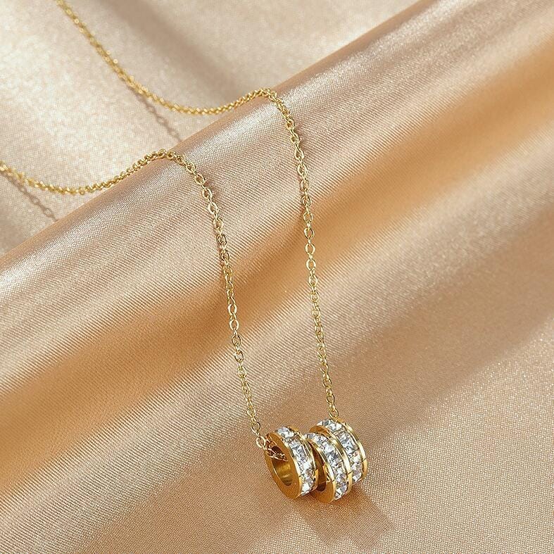 OPK 1671 All-match Necklace Diamond Three-ring Titanium Steel Pendant Clavicle Chain (Rose Gold)