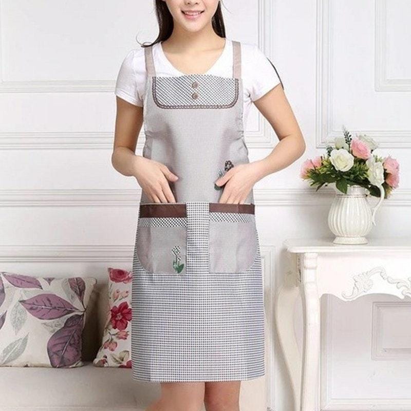 Home Adult Sleeveless Waterproof Grid Anti-oil Aprons with Double Pocket (Blue)