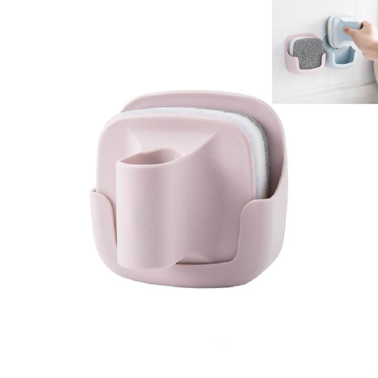 Kitchen Wall-mounted Sponge Brush with Handle Remove Oil Dishwashing Brush (Pink)