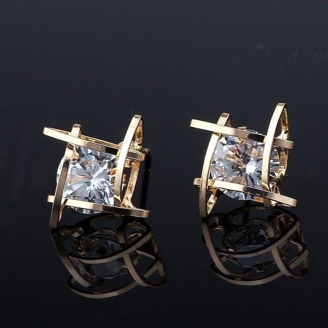 Women Fashion Zircon Earrings Toe (Square Gold)