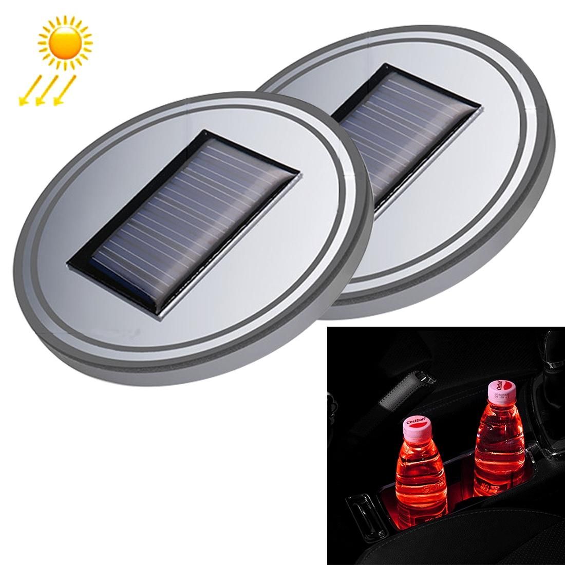 Car Auto Universal Acrylic Solar USB Charger Water Cup Groove LED Ambient Light (Red Light)