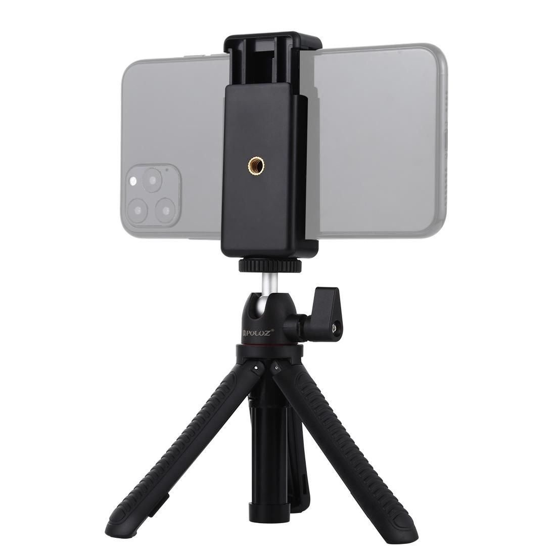 PULUZ Selfie Sticks Tripod Mount + Phone Clamp with Tripod Adapter & Long Screw (Black)