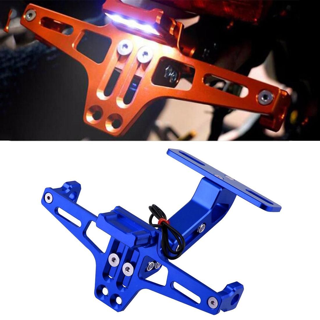 LPF013 Motorcycle Modification Accessories Universal Aircraft Shape Aluminum Alloy License Plate Bracket with LED Lights (Blue)