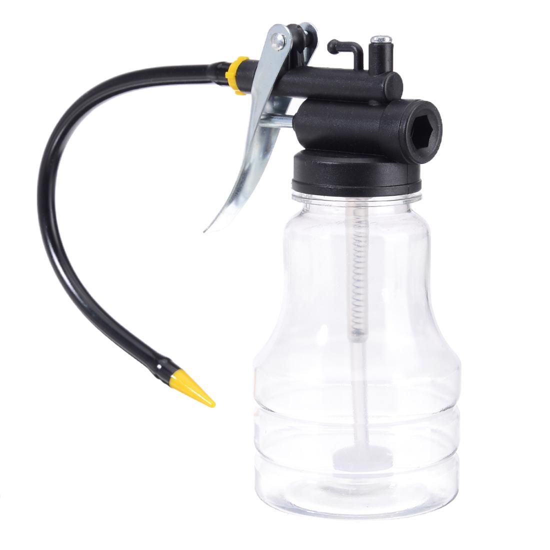 250cc Transparent High Pressure Pump Oiler Lubrication Oil Can Plastic Machine Oiler Grease 245mm Length flex Gun (Long mouth hose)