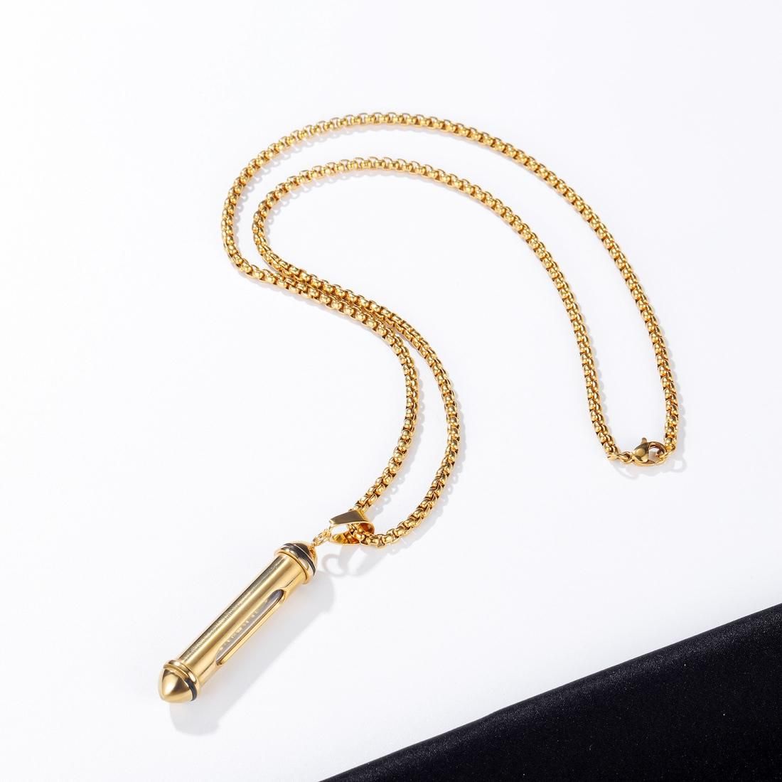 OPK 1573 Men Classic Cylindrical Openable Perfume Bottle Pendant Necklace, Style:Pendant+Chain, Color:Gold