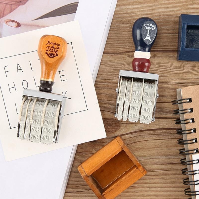 DIY Vintage Date Stamp Wooden Handle Wheel Scrapbook Material Supplies (Wood)