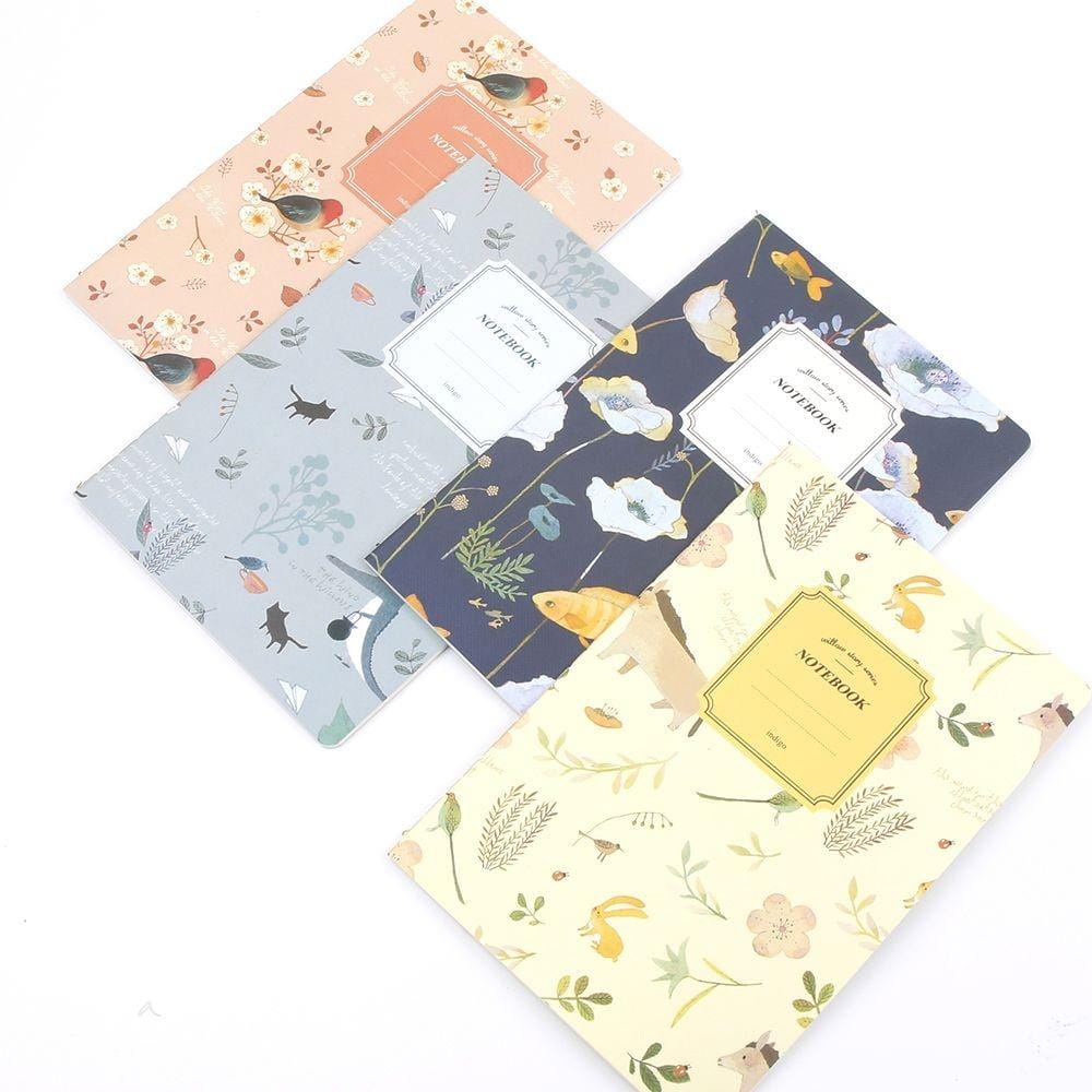 4 PCS G12G108 Kawaii Cute Nature Flowers Birds Animal Notebook Painting Diary Book Journal Record Office School Supplies, Random Color Delivery