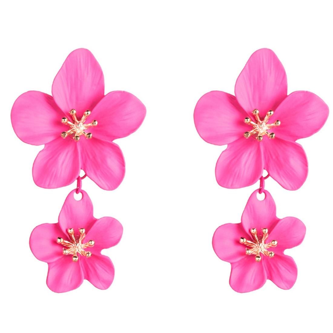 2 PCS Ladies Fashion Geometric Flower Earrings (Rose Red)