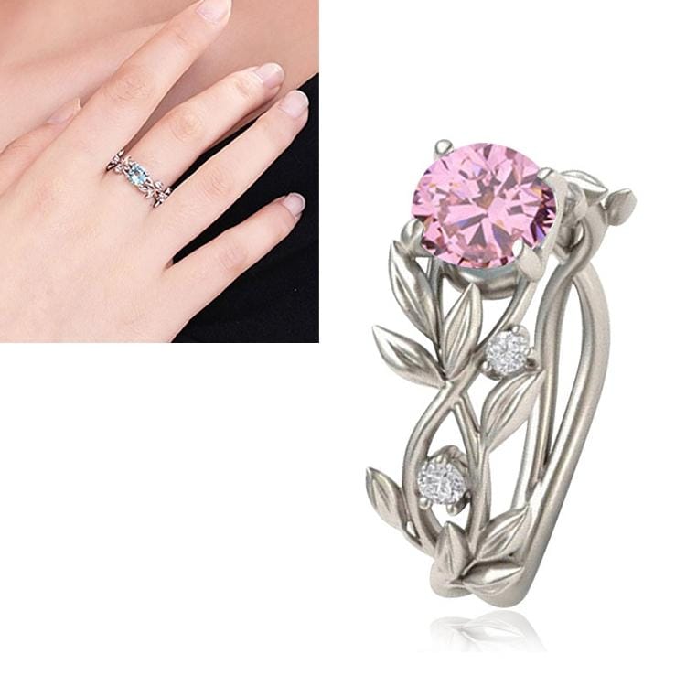 Crystal Vine Leaf Design Engagement Ring Fashion For Women Jewelry, Ring Size:9 (Pink)
