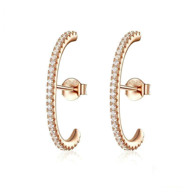 S925 Sterling Silver Arc Rose Gold-plated Zircon Earrings Sterling Silver Hypoallergenic Earrings