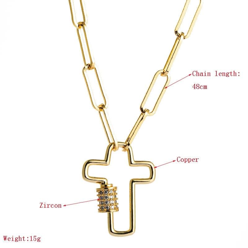 Brass Micro-inlaid Zircon Delicate Clavicle Chain Cross Pendant Necklace (Cross)