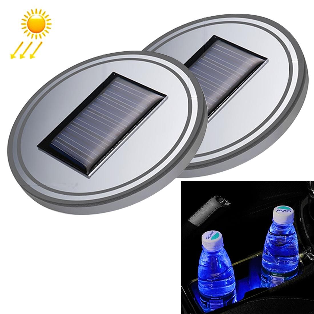 Car Auto Universal Acrylic Solar USB Charger Water Cup Groove LED Ambient Light (Blue Light)