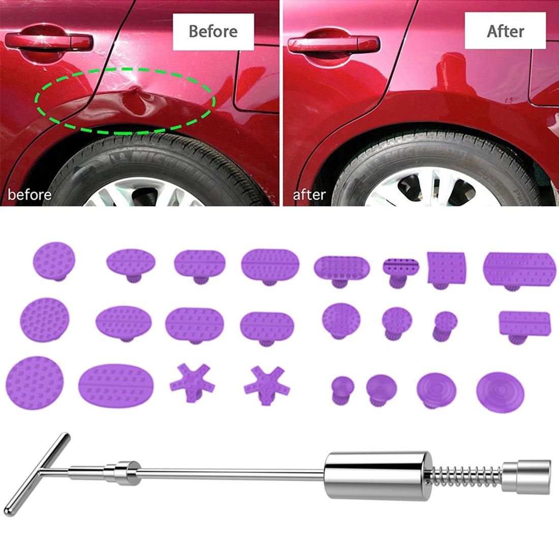 Auto Repair Body Tool Kit PDR Dent Paintless Repair Tools Dent Puller Slide Hammer Reverse Hammer Aluminum Suction Cups with Red T handle for Dent (Style2)