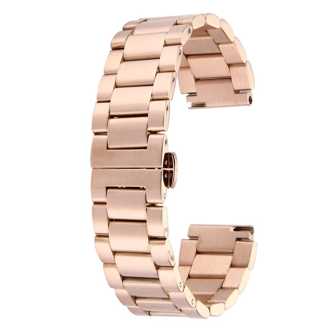 For Huawei Smart Watch Hidden Butterfly Buckle 3 Beads Stainless Steel Watchband (Rose Gold)