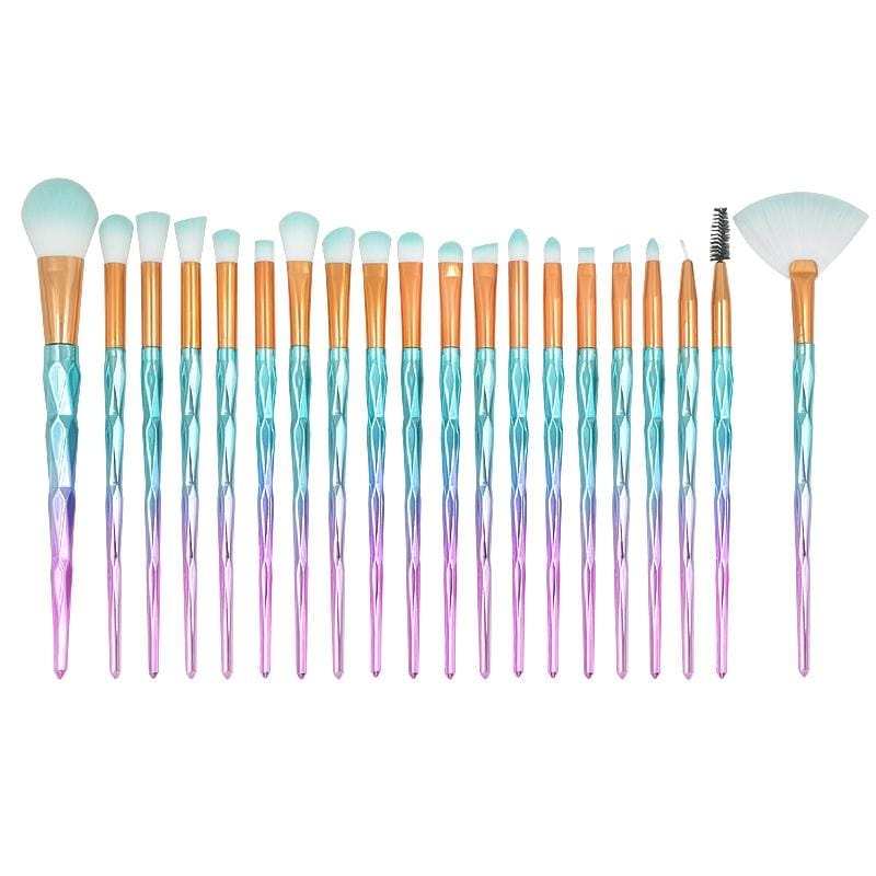 20 in 1 Diamond Handle Eye Brush Multi-functional Makeup Brush, Pink+Blue Handle and Sky Blue Brush (Style1)