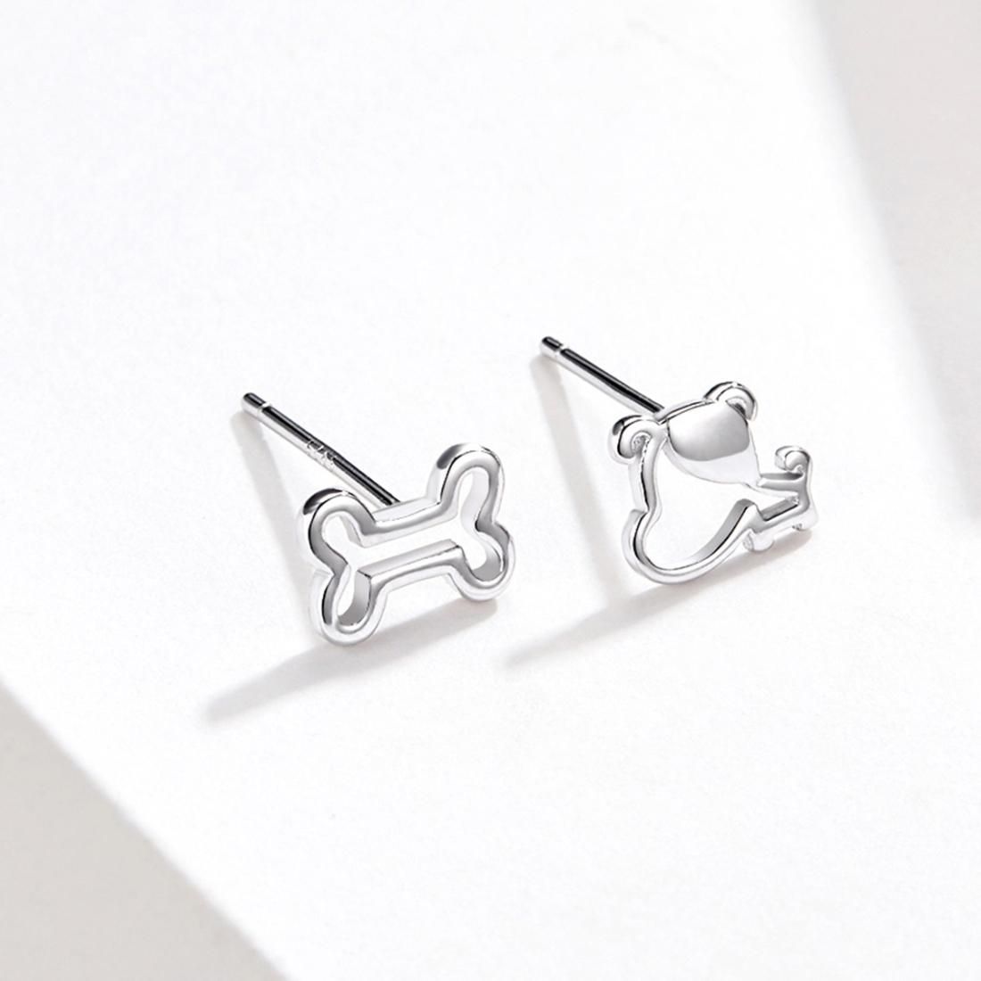 Sterling Silver Hollow Dog Bone Earrings Simple Jewelry