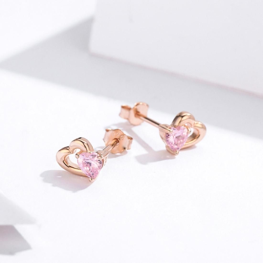 Sterling Silver Earrings Heart-shaped Rose Gold-plated Zircon Earrings