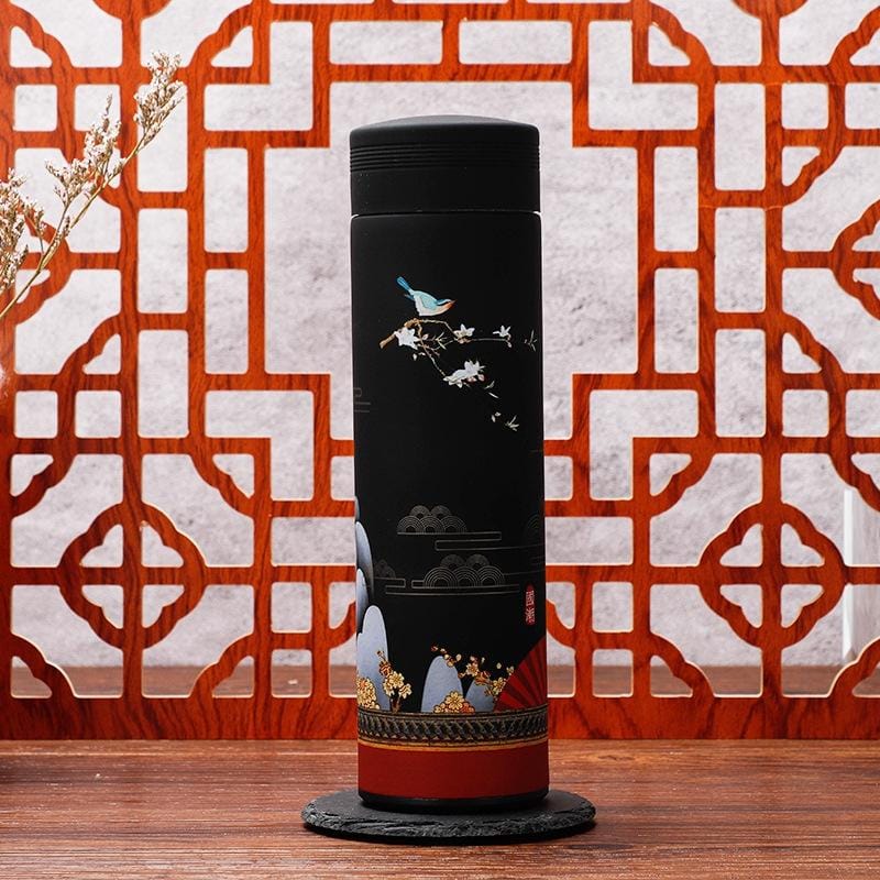 Retro Stainless Steel Vacuum Flask Student Art Water Cup (Black)