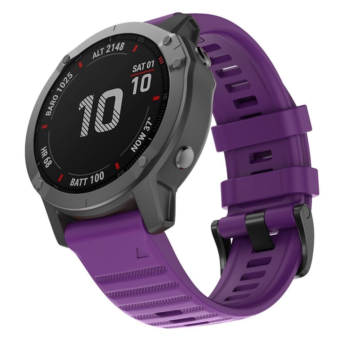 For Garmin Fenix 6X 26mm Silicone Smart Watch Replacement Strap Wristband (Purple)